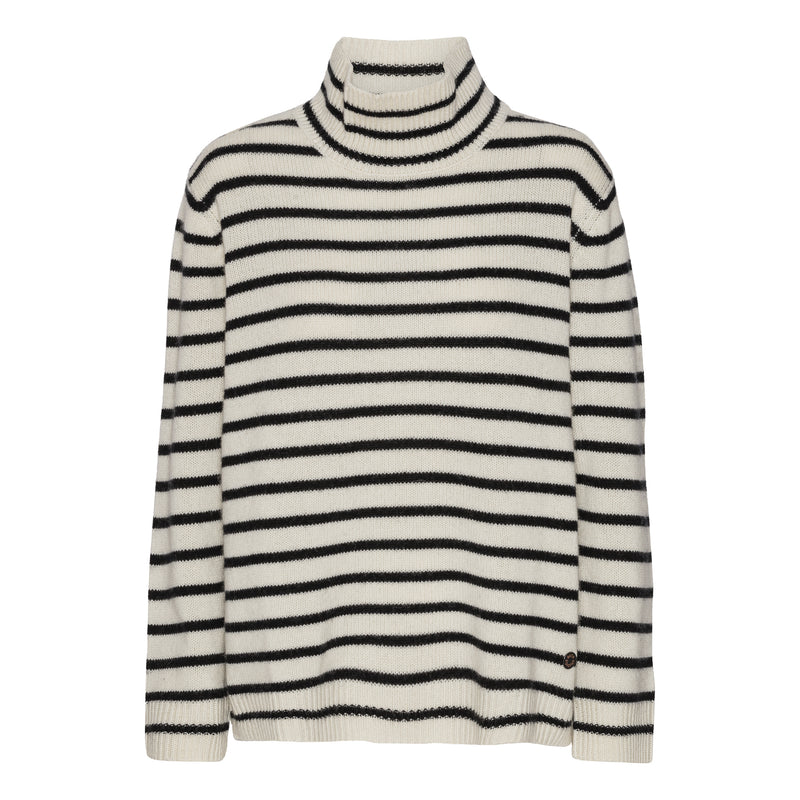 Beta Studios Kylie Stripes High Neck Uld/Cashmere Tops White/Black Stripes