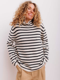 Kylie Stripes High Neck - White/Black Stripes