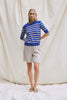 Lady Sleeve Striped Cashmere - Azure Blue/Sand Melange