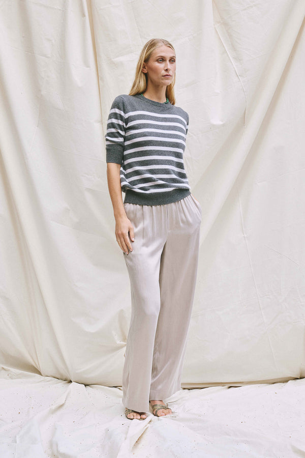 Beta Studios Lady Sleeve Striped Cashmere Cashmere Tops Dark Grey Melange/Almost White