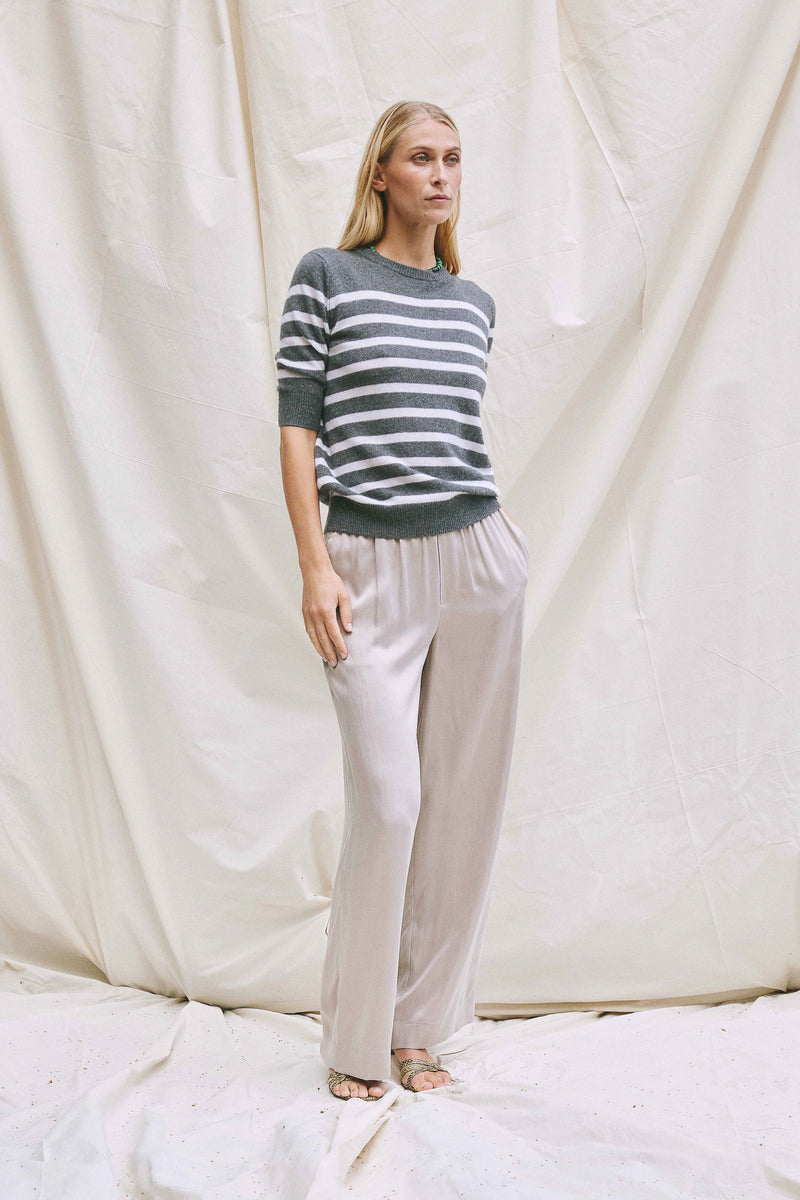 Beta Studios Lady Sleeve Striped Cashmere Cashmere Tops Dark Grey Melange/Almost White