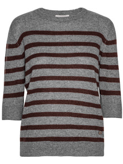 Bianca Striped Lady Sleeve - Grey Melange/Dark Brown