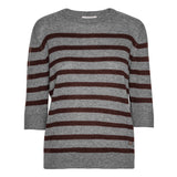 Beta Studios Bianca Striped Lady Sleeve Cashmere Tops Grey Melange/Dark Brown