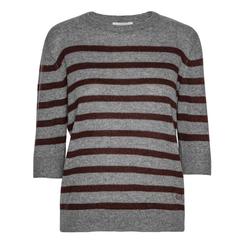 Beta Studios Bianca Striped Lady Sleeve Cashmere Tops Grey Melange/Dark Brown