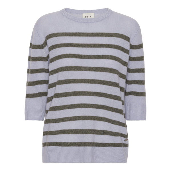 Beta Studios Lady Sleeve Striped Cashmere Cashmere Tops Icy Blue/Army Melange
