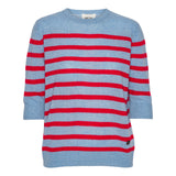 Beta Studios Lady Sleeve Striped Cashmere Cashmere Tops Powder Blue/Red