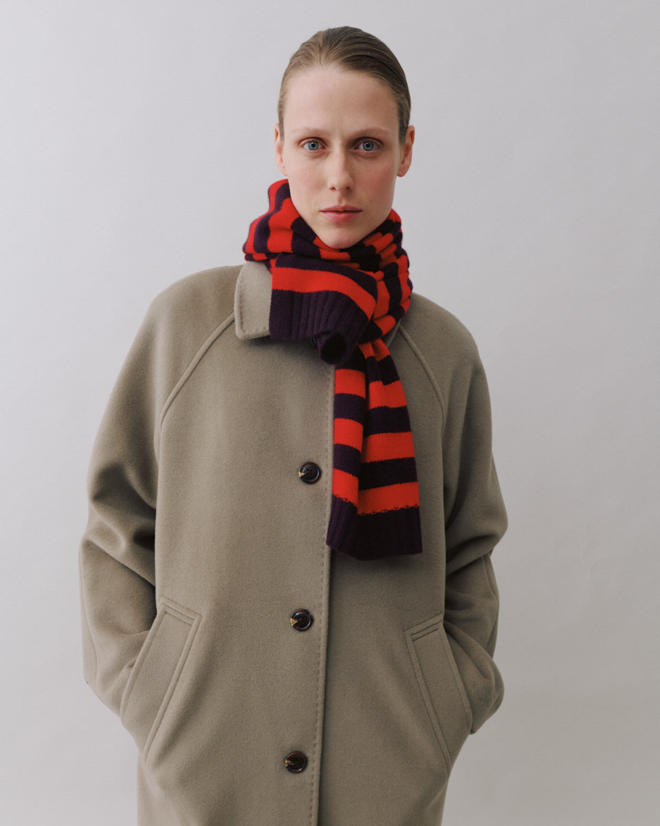 Beta Studios Lareen Striped Scarf Uld/Cashmere accessories Dark Fig/Racing Red
