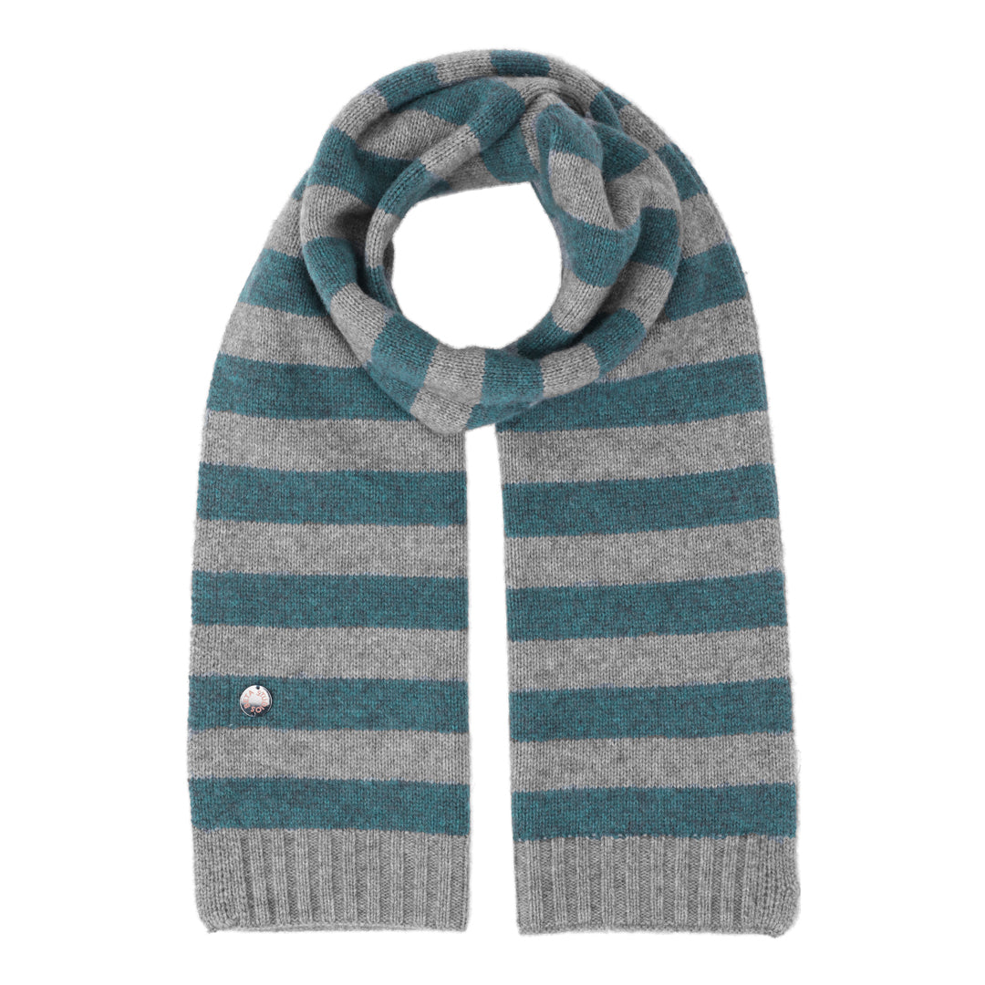 Beta Studios Lareen Striped Scarf Uld/Cashmere accessories Grey Melange/Pacific Green