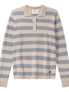 Lizzie Polo Stripes - Sand Melange/Grey melange