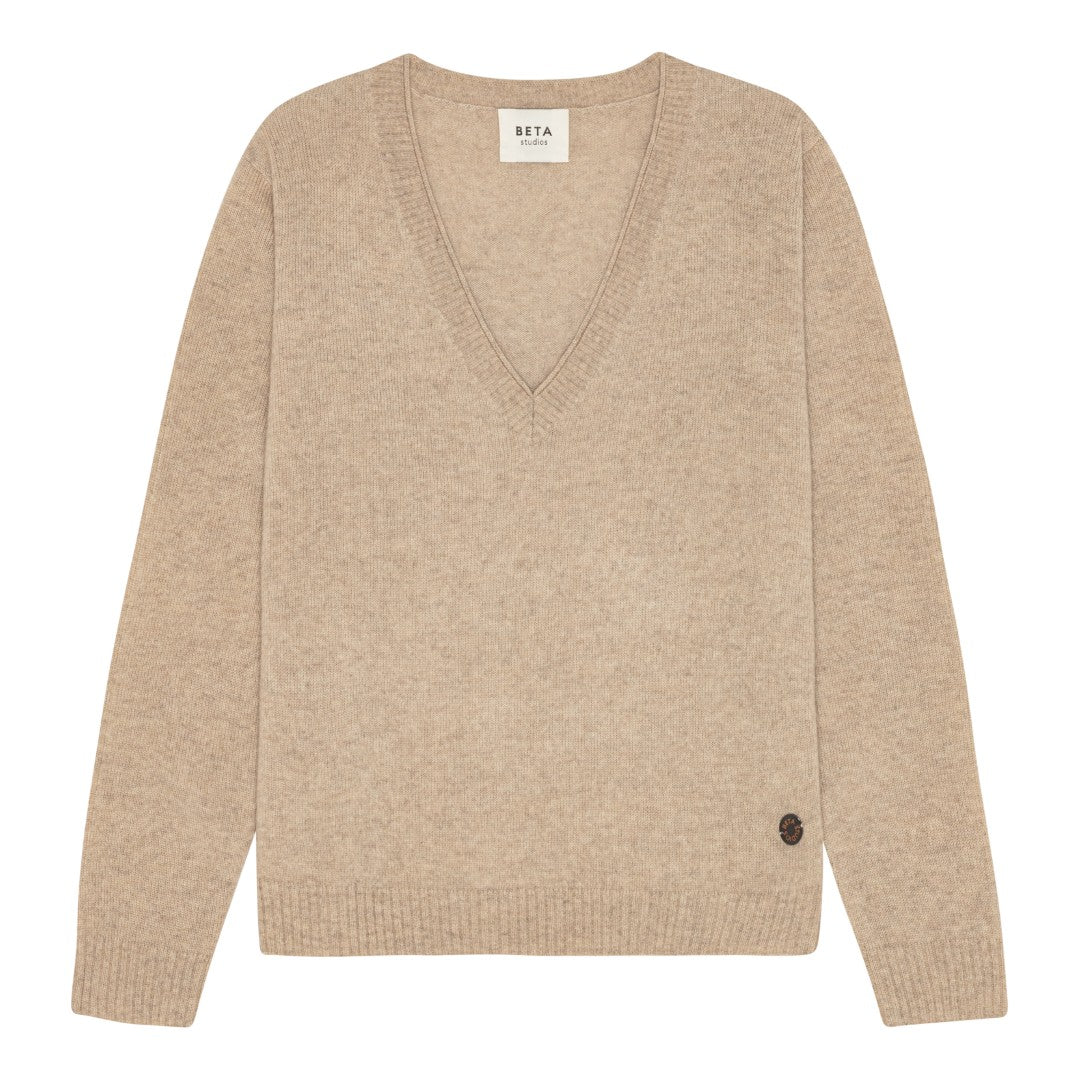 Beta Studios Macy V-Neck Cashmere Tops Sand Melange