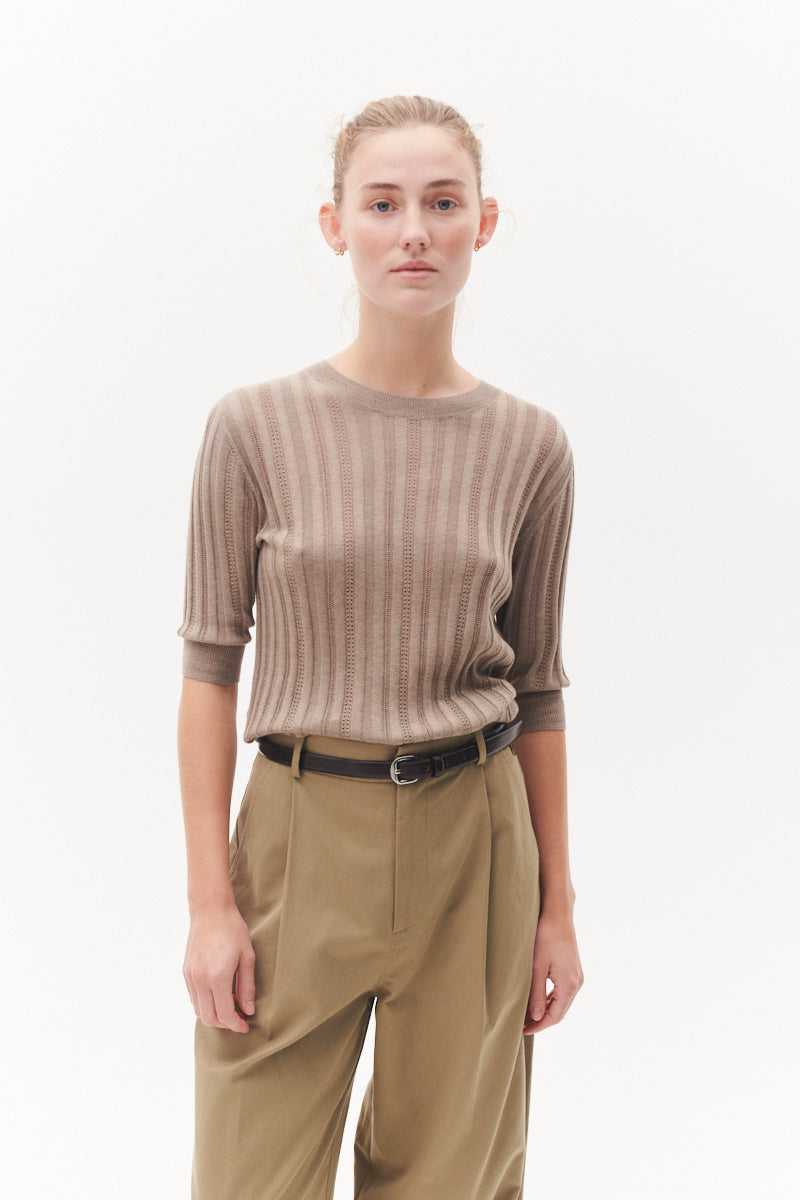 Beta Studios Maggie Pointelle Silk/CashmereTops Aluminium