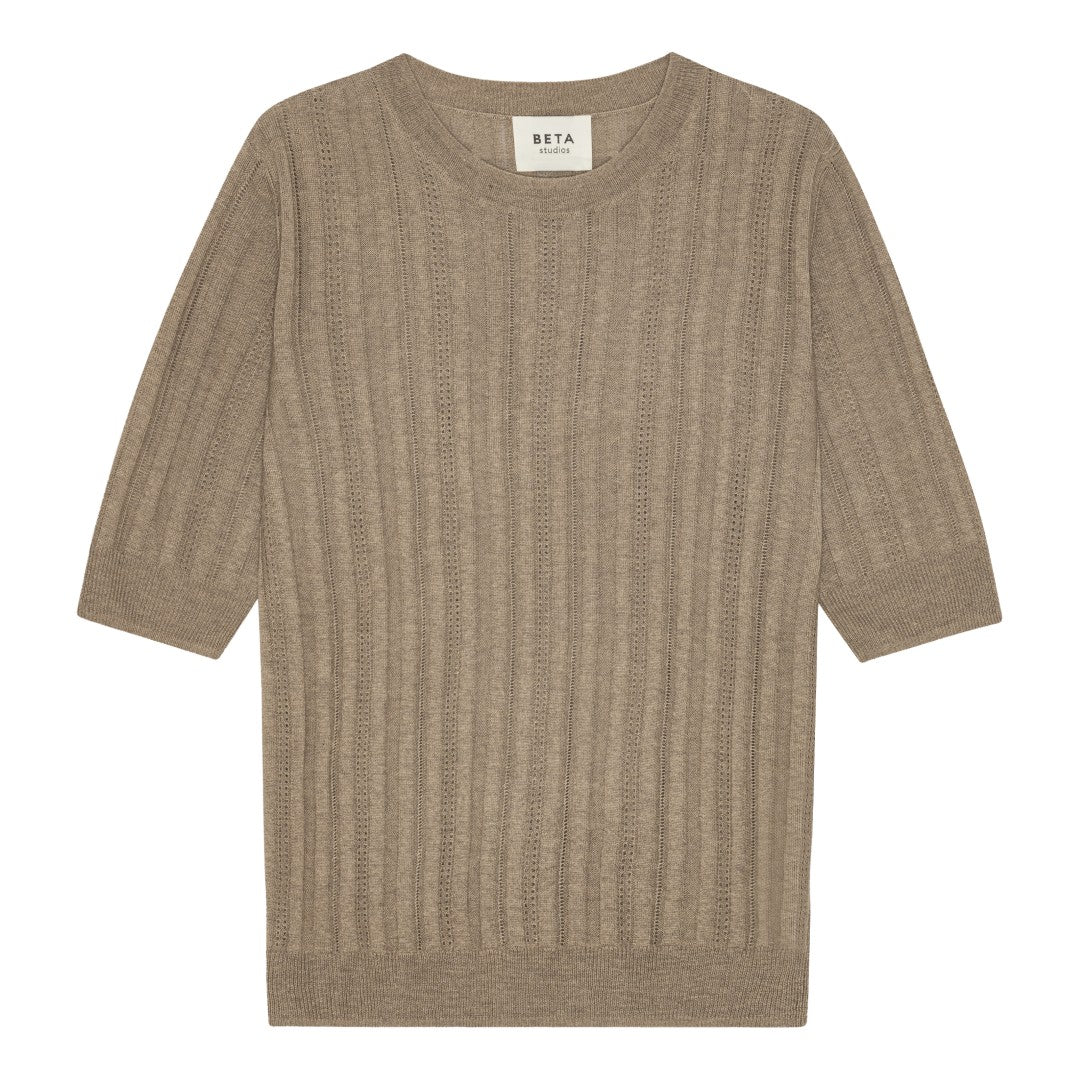 Beta Studios Maggie Pointelle Silk/CashmereTops Aluminium