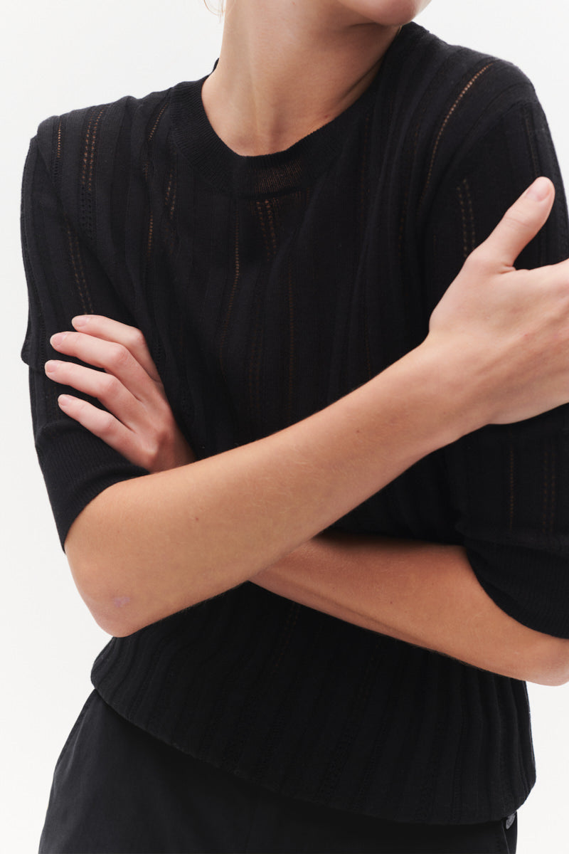 Beta Studios Maggie Pointelle Silk/CashmereTops Black