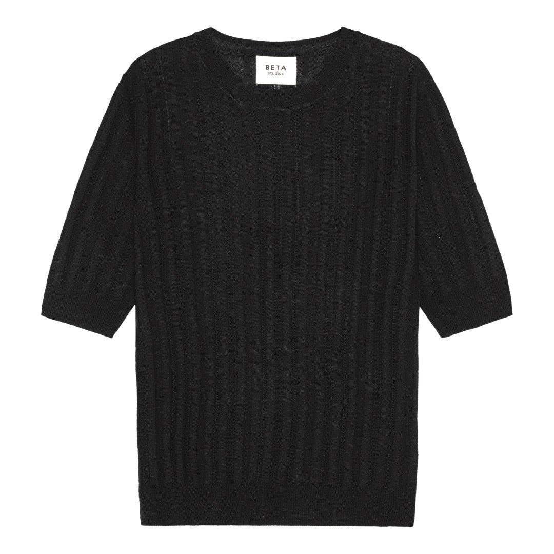 Beta Studios Maggie Pointelle Silk/CashmereTops Black