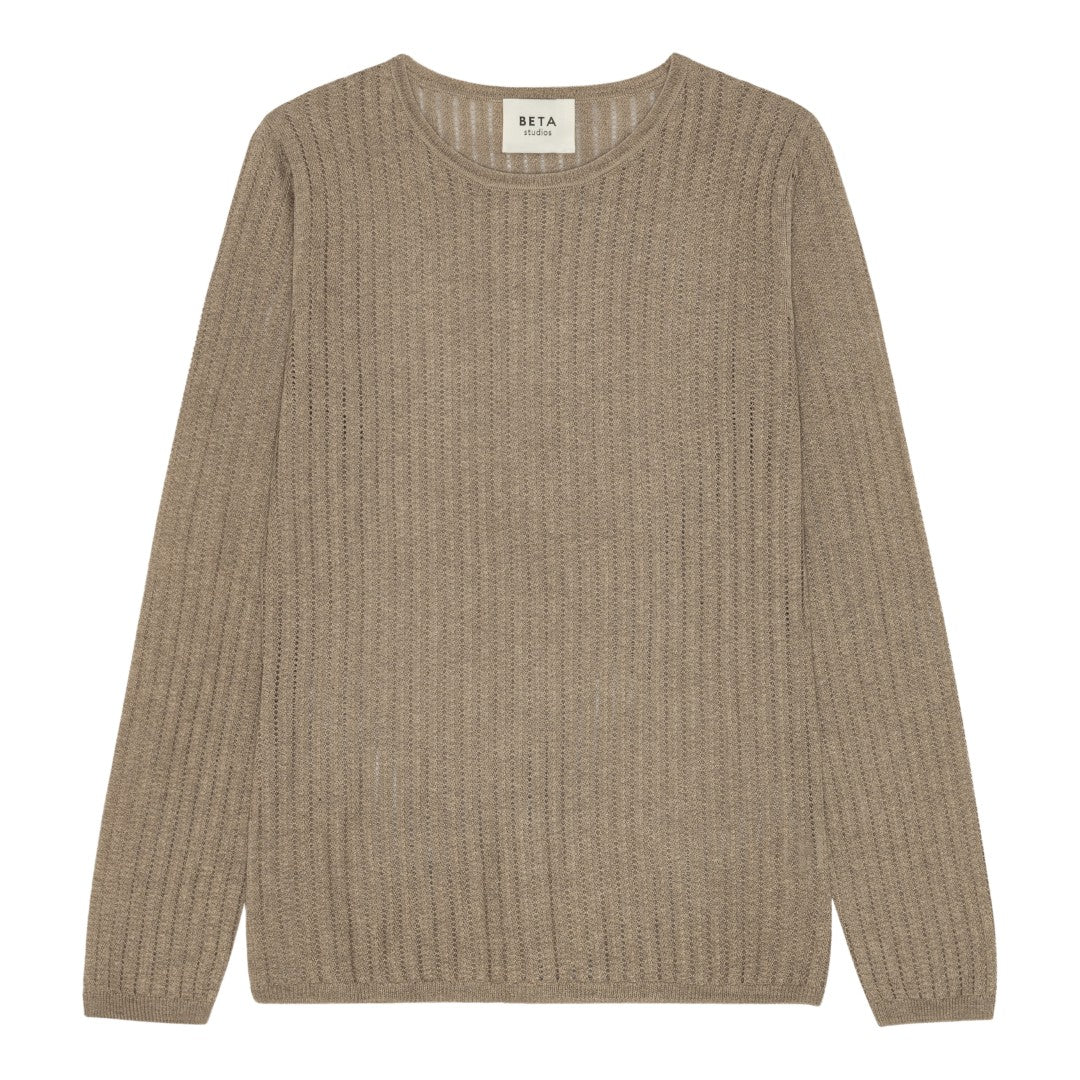 Beta Studios Manon Long Sleeve Pointelle Silk/CashmereTops Aluminium