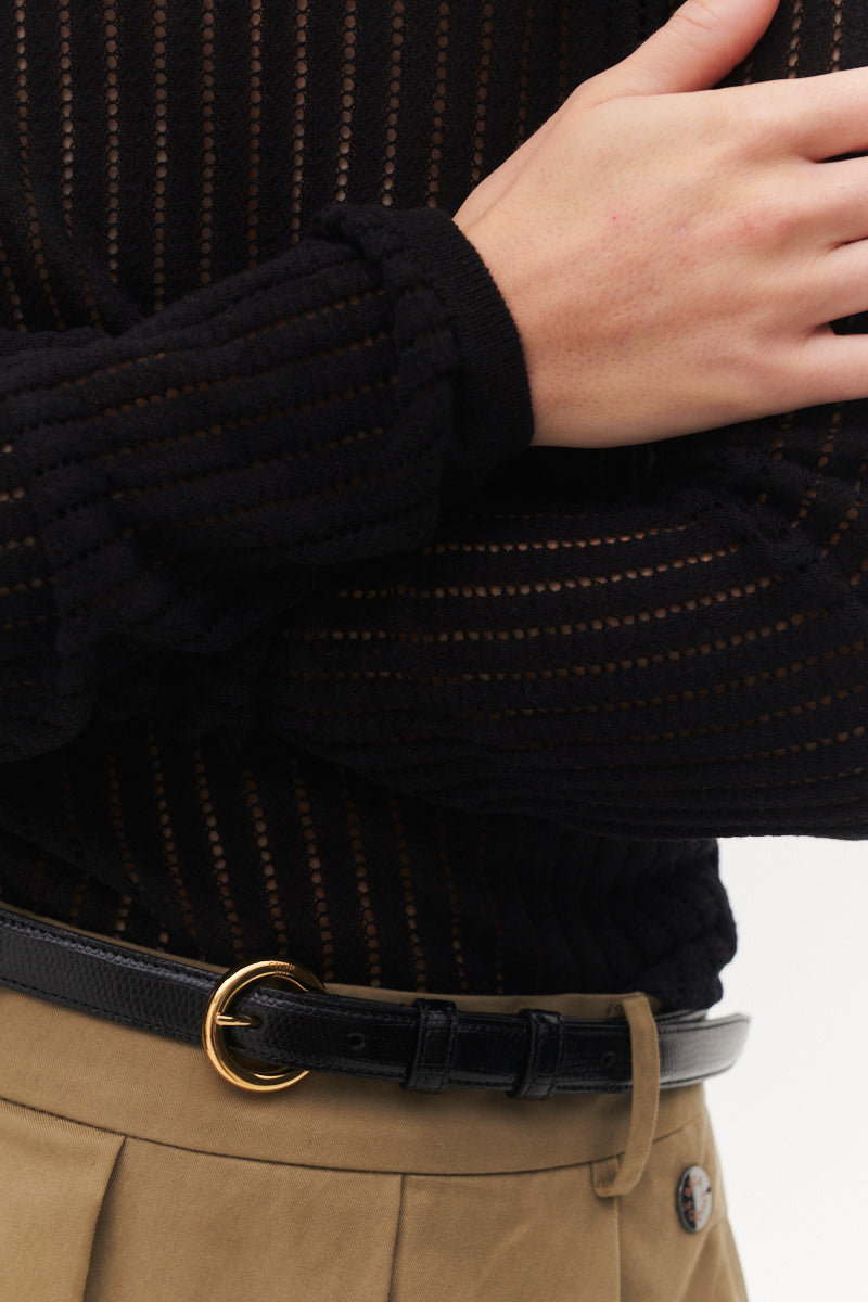 Beta Studios Manon Long Sleeve Pointelle Silk/CashmereTops Black