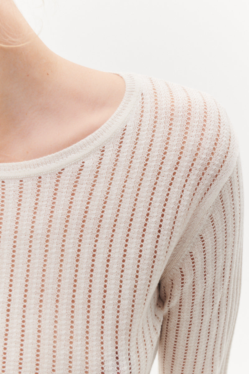 Beta Studios Manon Long Sleeve Pointelle Silk/CashmereTops Egret White