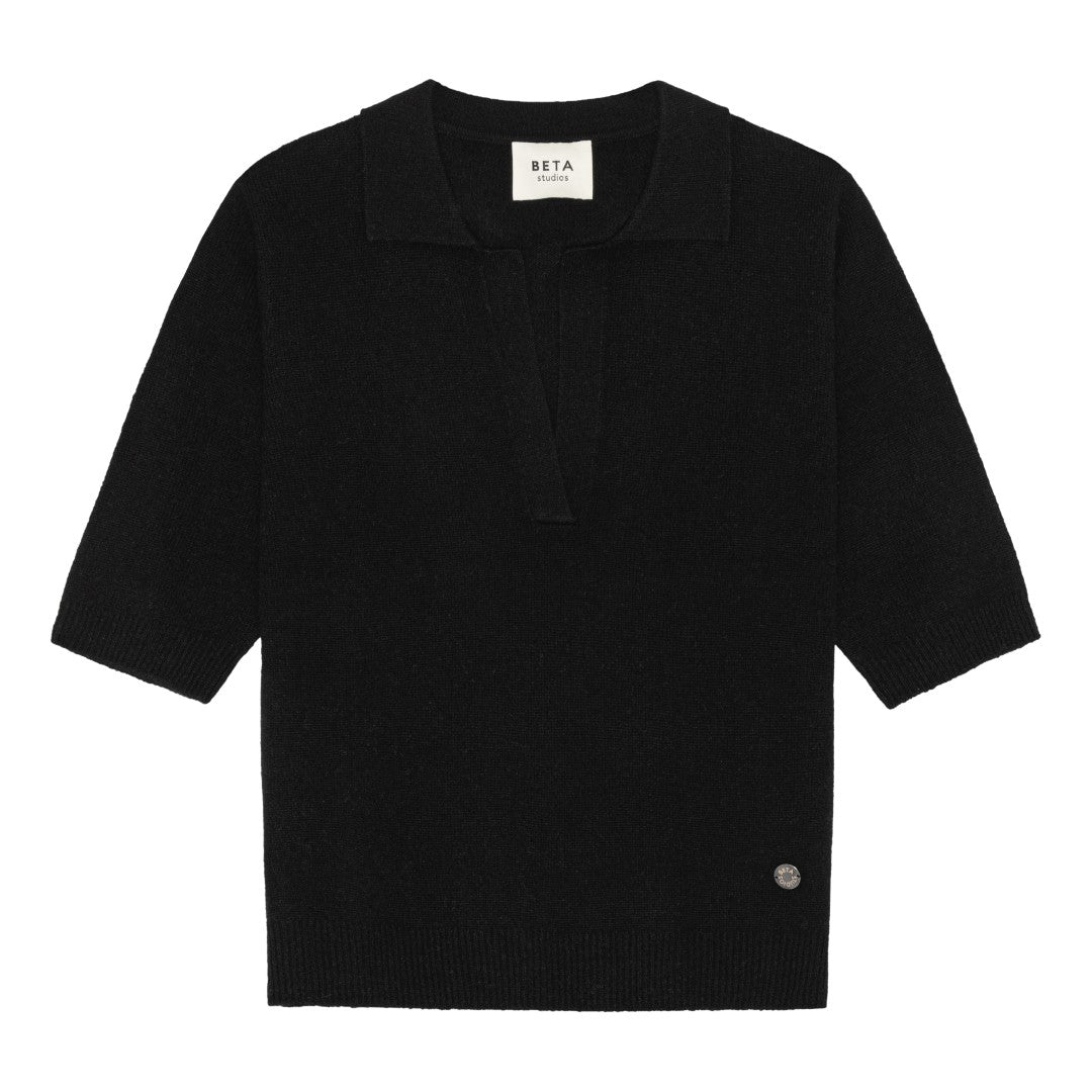 Beta Studios Marguerite Slim Polo Cashmere Tops Black