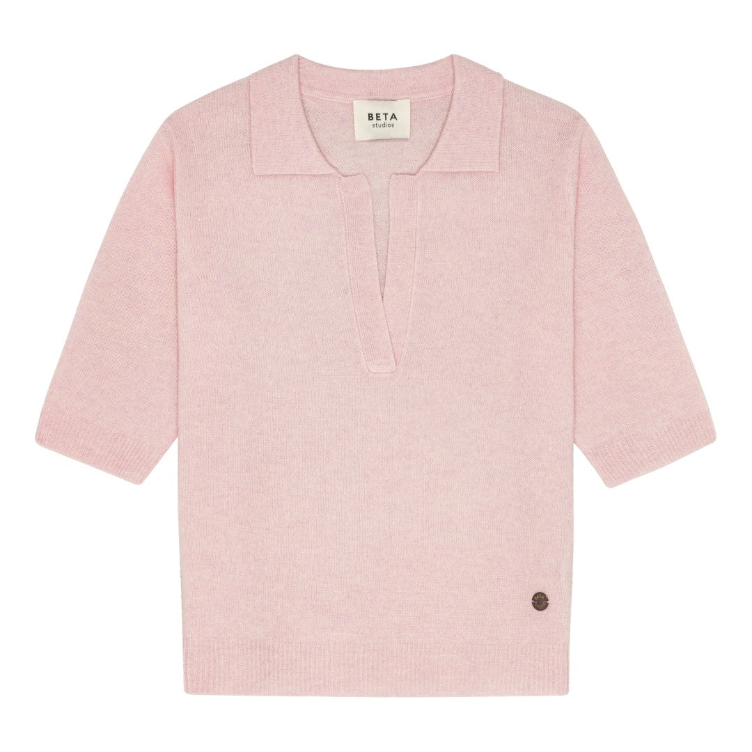 Beta Studios Marguerite Slim Polo Cashmere Tops Parfait Pink