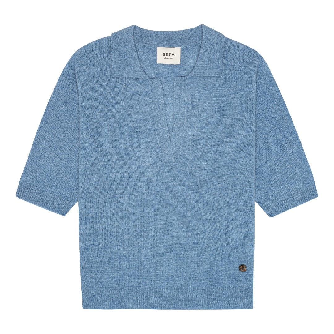 Beta Studios Marguerite Slim Polo Cashmere Tops Turtle Dove Blue