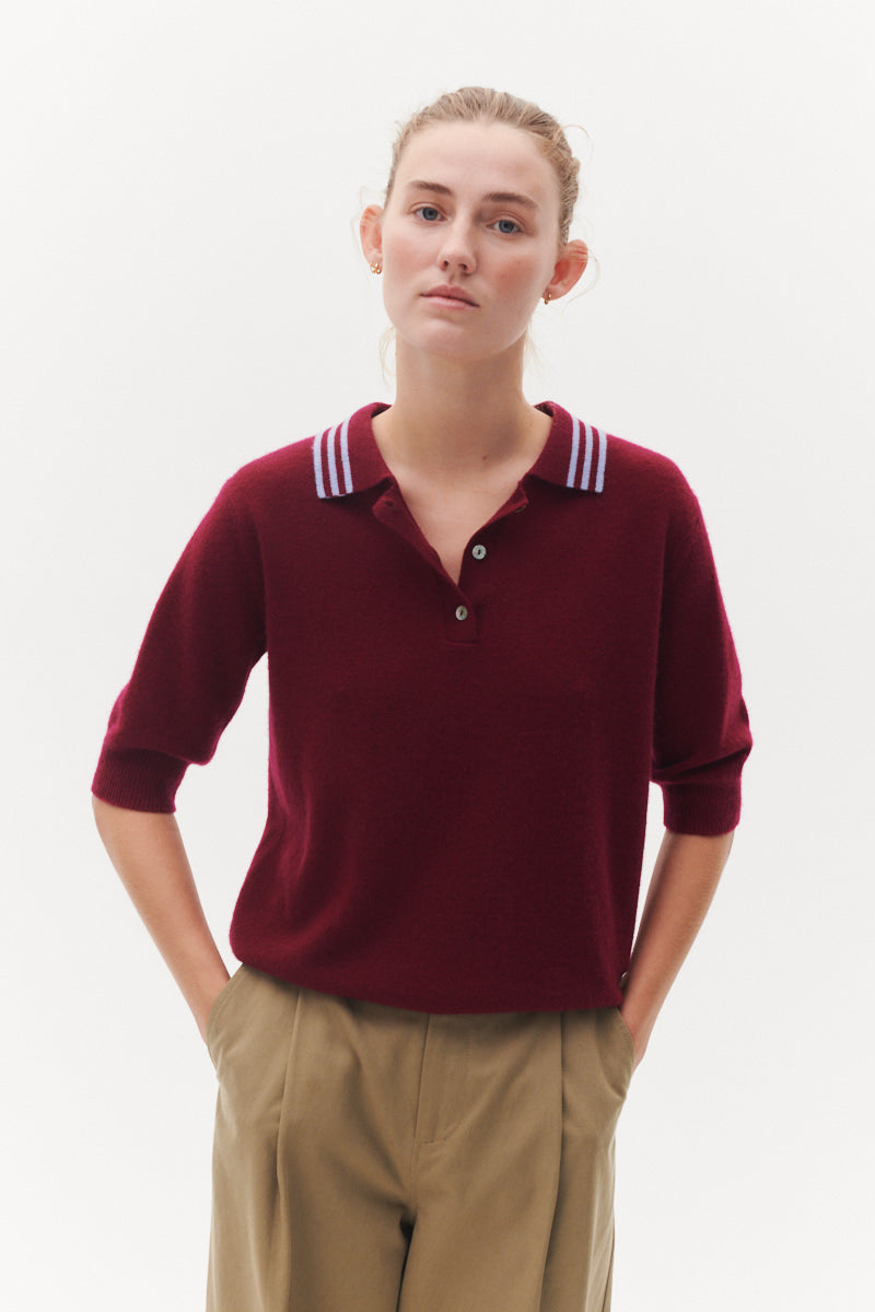 Beta Studios Marie Polo Cashmere Tops Pomegranate