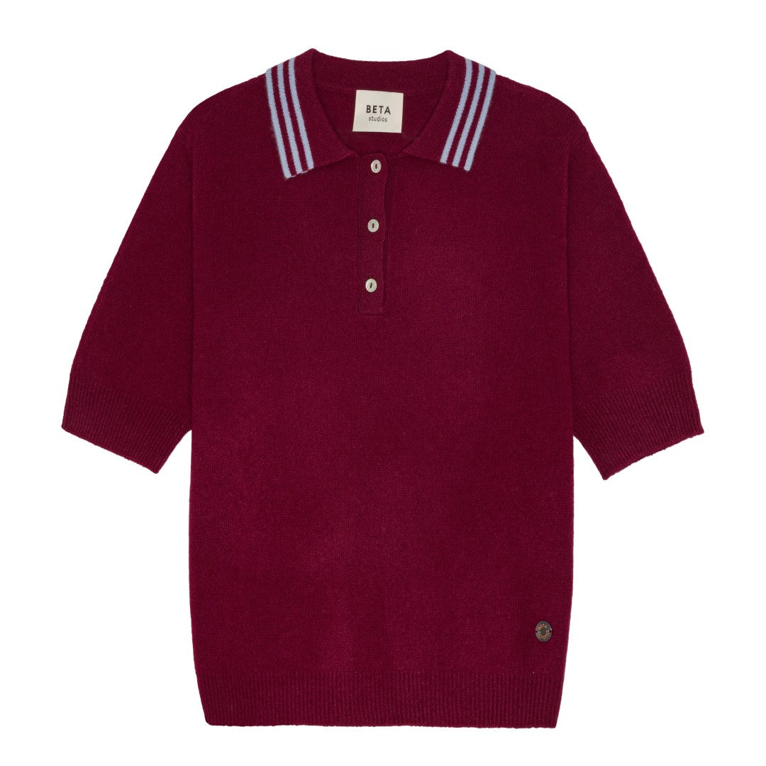 Beta Studios Marie Polo Cashmere Tops Pomegranate