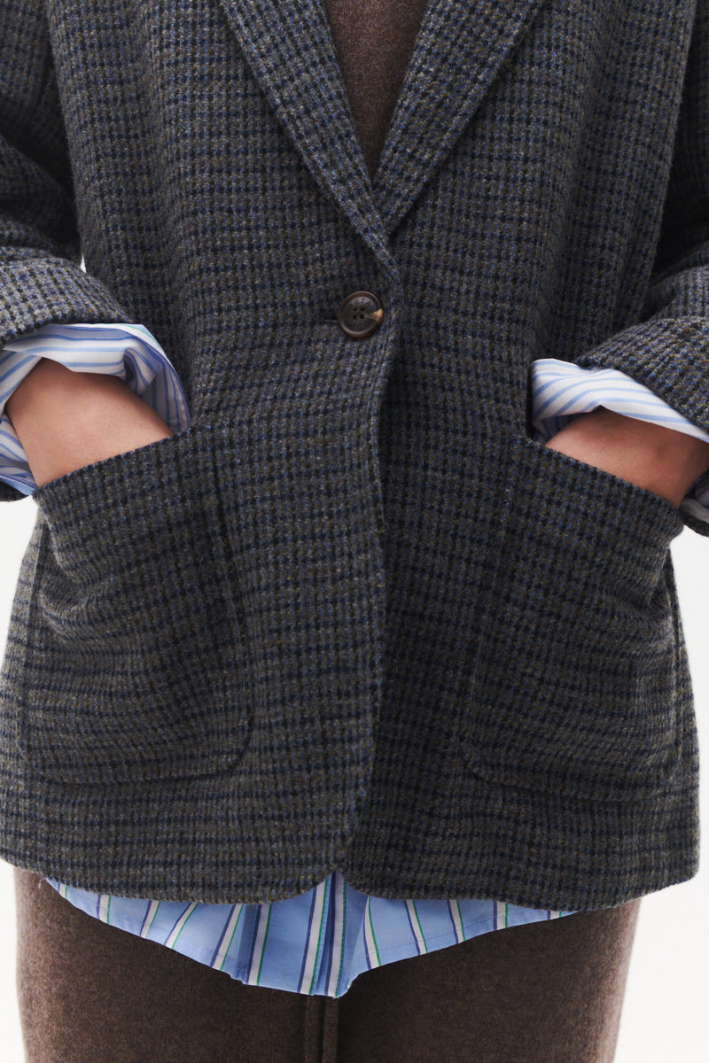 Beta Studios Molly Blazer Jacket Grey Checks
