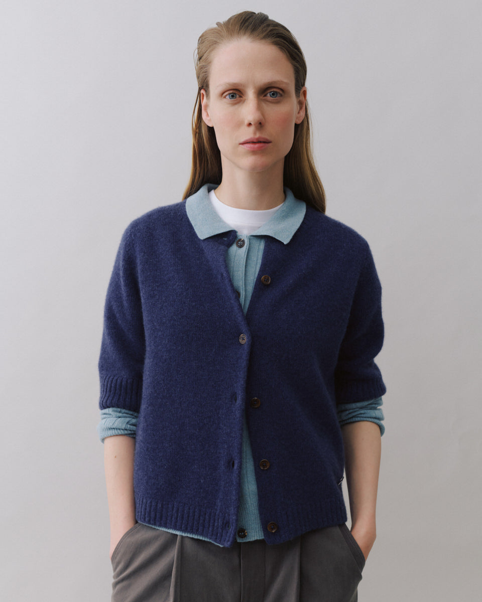 Beta Studios Naline Short Sleeve Cardigan Cashmere Cardigan Indigo