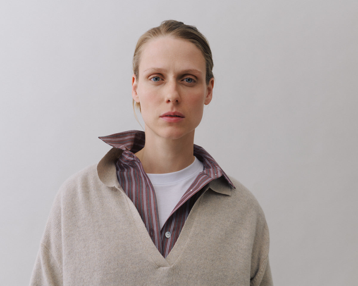 Beta Studios Naya Polo Cashmere Tops Sand Melange