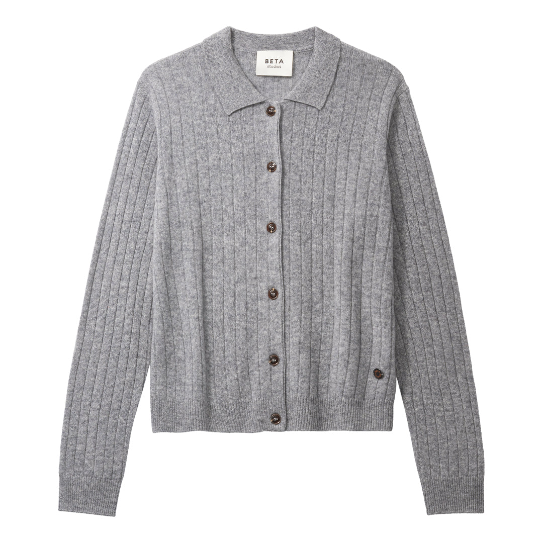Beta Studios Nete Polo Cardigan Cashmere Cardigan Grey Melange