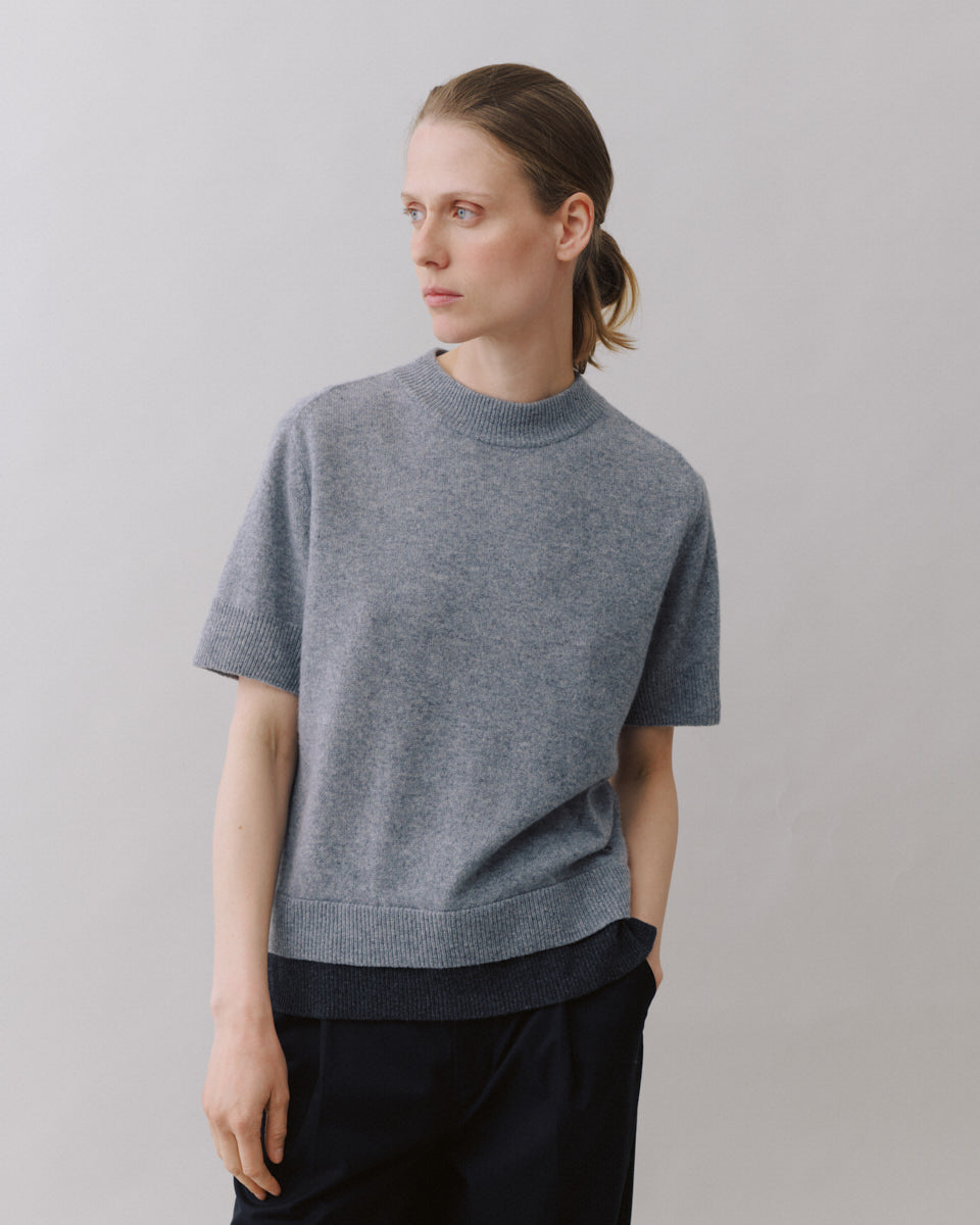Beta Studios Ninna Short Sleeve Cashmere Tops Grey Melange