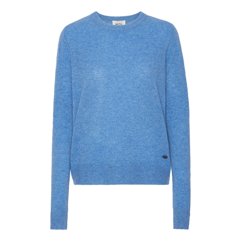Beta Studios O-Neck Basic Cashmere Cashmere Tops Sky Blue Melange