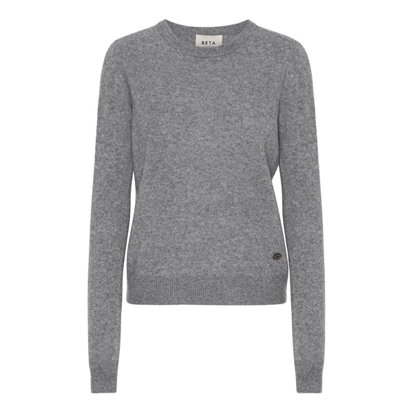 Beta Studios O-Neck Basic Cashmere Cashmere Tops Grey Melange