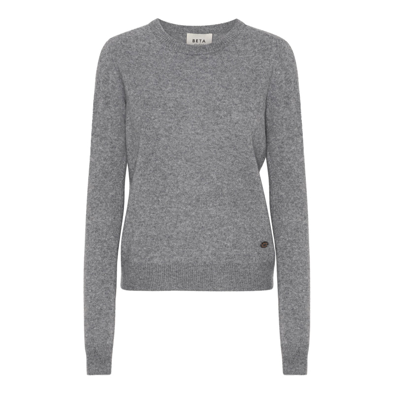 Beta Studios O-Neck Basic Cashmere Cashmere Tops Grey Melange