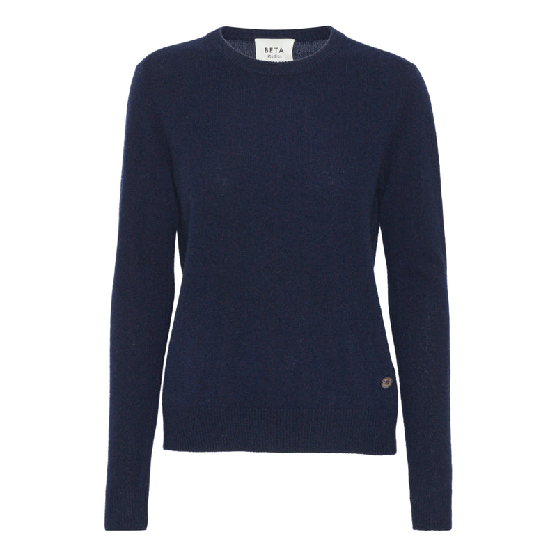 Beta Studios O-Neck Basic Cashmere Cashmere Tops Navy