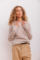 Beta Studios O-Neck Basic Cashmere Cashmere Tops Sand Melange