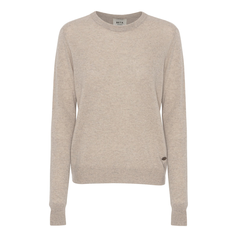 Beta Studios O-Neck Basic Cashmere Cashmere Tops Sand Melange