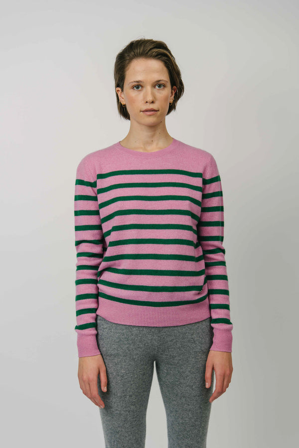 Beta Studios Bibi striped O-neck Cashmere Tops Fuchsia/Parsley