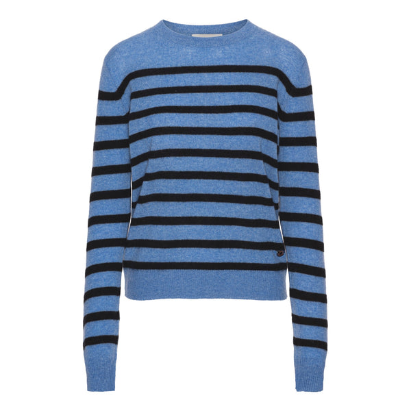 Beta Studios Bibi striped O-neck Cashmere Tops Ocean Blue/Black