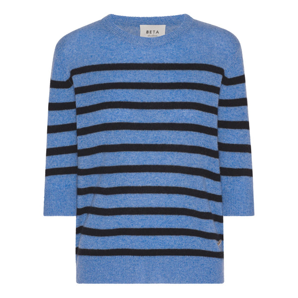 Beta Studios Lady Sleeve Striped Cashmere Cashmere Tops Ocean Blue/Black